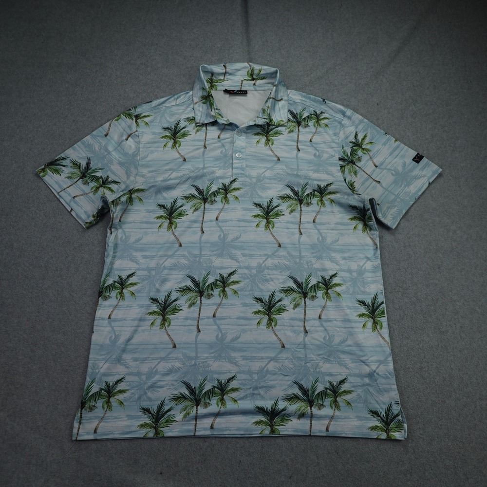 Yatta Golf‎ Polo Shirt Mens Medium Blue Palm Tree Tropical Performance Golf Top
